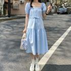 Puff-sleeve Midi A-line Dress As Shown In Figure - One Size