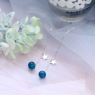 925 Sterling Silver Bead & Star Dangle Earring 1 Pcs - Blue - One Size