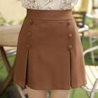Double-buttoned Pleated Miniskirt