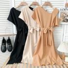 Asymmetrical Cutout Midi Dress With Sash In 10 Colors