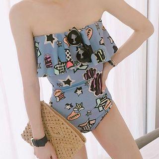 Printed Off Shoulder Swimsuit