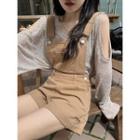 Suspender Shorts / Long-sleeve Cold Shoulder T-shirt