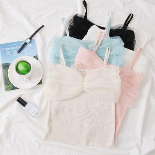 Mesh-overlay Knit Top