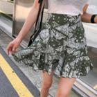 Paisley Ruffle-hem Linen Blend Miniskirt