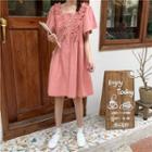 Short-sleeve Frill-trim Dress Pink - One Size