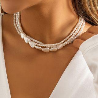 Faux Pearl Layered Necklace 4714 - White - One Size
