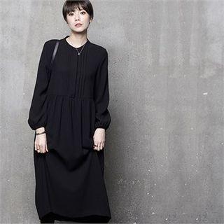 Bishop-sleeve Pintuck Long Dress
