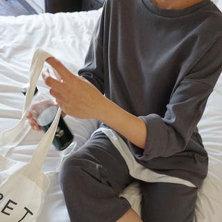 Set: Petal-back Sweatshirt + Band-waist Sweatpants