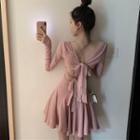 Lace Trim Cutout Back Mini A-line Dress