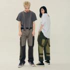 Couple Patchwork Straight-cut Pants With Suspender