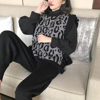 Leopard Pattern Knit Vest Black - One Size