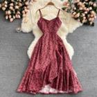 Open-back Floral Asymmetrical Hemslit Spaghetti-strap Dress