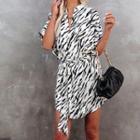 Short-sleeve Zebra Print Mini Shirt Dress