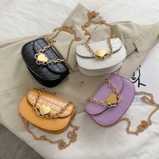 Croc Grain Heart Buckled Saddle Crossbody Bag
