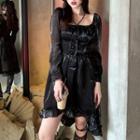 Puff-sleeve Bow Asymmetrical A-line Dress