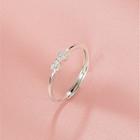 Bow Rhinestone Sterling Silver Open Ring 1pc - Silver - One Size