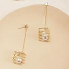 Faux Pearl Alloy Cage Dangle Earring 1 Pair - 925 Silver Needle - Gold - One Size
