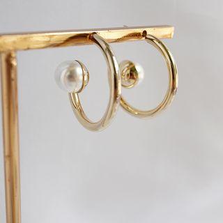 Pearl & Hoop Earring 1 Pair - Gold - One Size
