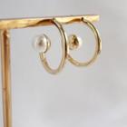 Pearl & Hoop Earring 1 Pair - Gold - One Size