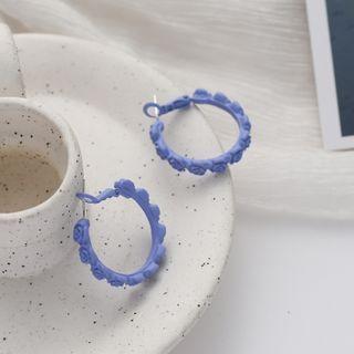 Alloy Flower Hoop Earring 1 Pair - 925 Silver Earrings - Blue - One Size