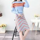 Set: Striped Sweater + Chevron Stripe Knit Skirt