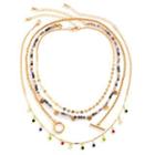 Set Of 4: Faux Crystal Alloy Choker (various Designs) Gold - One Size