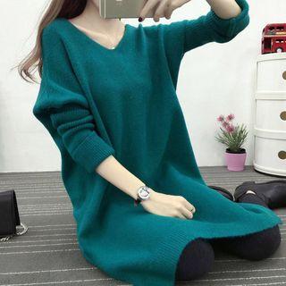 V-neck Slit Long Sweater