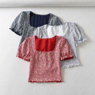 Floral Short-sleeve Square Neck Crop Top