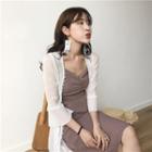 Plain Slim-fit Slipdress / Fringed Chiffon Light Jacket