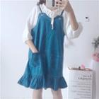 Frill Hem Spaghetti Strap Denim Dress