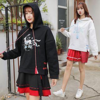 Tasseled Graphic Print Hoodie / Mini A-line Skirt