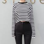 Cropped Long-sleeve Striped T-shirt