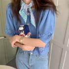Short-sleeve Button-up Knit Blouse