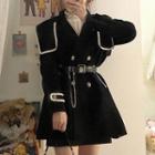 Double Breasted Sailor-collar Coat Black - One Size