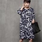 3/4-sleeve Printed Shift Dress