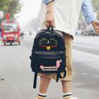 Fortune Cat Print Faux Leather Backpack