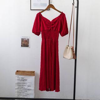 Sweetheart Neckline Elbow-sleeve Midi A-line Dress