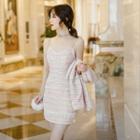 Set: Spaghetti-strap Faux Pearl Tweed Dress + Tweed Jacket