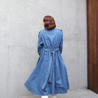 Belted Long Denim Shirtdress Blue - One Size