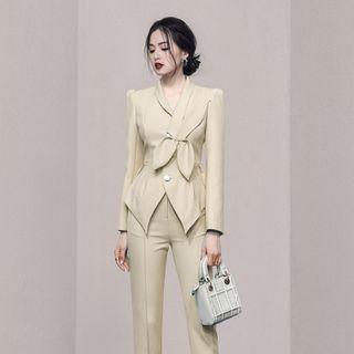 Set: Bow Accent Blazer + Cropped Dress Pants