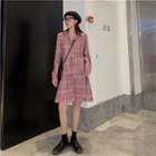 Long-sleeve Plaid Shirtdress Pink - One Size