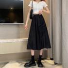 Asymmetrical Ruffle Trim Plain Midi Skirt