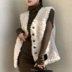 Fleece Button-up Vest / Long-sleeve Mini Dress