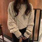 Cable-knit Long-sleeve Sweater Almond - One Size