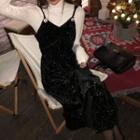 Turtleneck T-shirt / Spaghetti Strap Midi A-line Dress