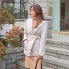 Open-front Wool Blend Blazer With Sash