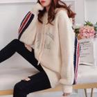 Letter Embroidered Contrast Trim Hooded Sweater