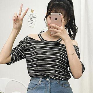 Elbow-sleeve Shoulder Cut Out Knit Top