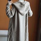 Open-front Hooded Cable Knit Long Cardigan