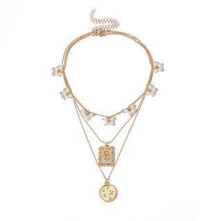 Coin Pendant Layered Necklace 2748 - Gold - One Size
